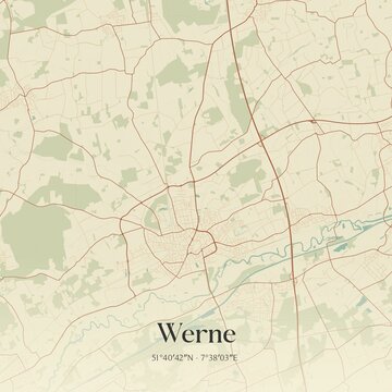Vintage map of Werne, Germany.