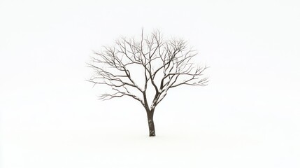Obraz premium Snowy landscape, bare tree, winter scene, cold weather, minimalist