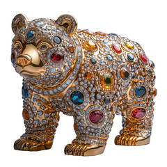 Obraz premium Shiny Gold Sculpture of an Ornate Bear Adorned with Colorful Gems and Jewels