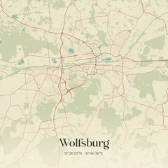 Vintage map of Wolfsburg, Germany.