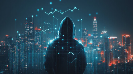 Naklejka premium Hacker are planning to hack and attack networks and cyber security systems Smart digital city with connection cyber security network reciprocity over the cityscape . future smart wireless digital ci.