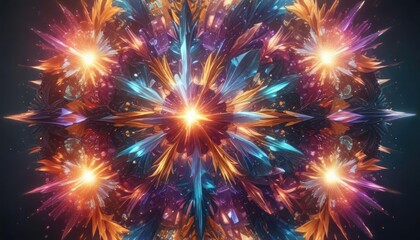 Fototapeta premium Shimmering crystals exploding in a kaleidoscope of colors, intense colors, luminous formation, molten shards