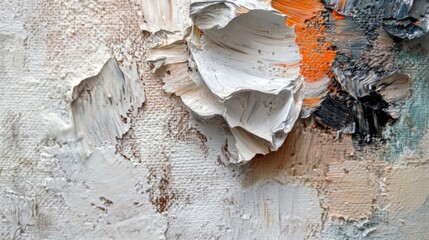 Abstract Oil Painting Texture White Orange Black
