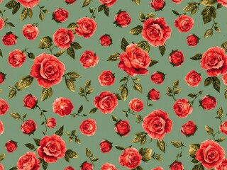 Seamless pattern featuring red and orange roses, perfect for fabric printing or wrapping paper design, rose, red
