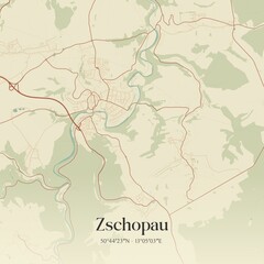 Vintage map of Zschopau, Germany.