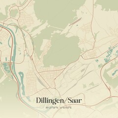 Vintage map of Dillingen/Saar, Germany.