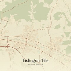 Vintage map of Eislingen/Fils, Germany.