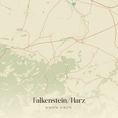 Fototapeta premium Vintage map of Falkenstein/Harz, Germany.