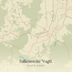 Fototapeta premium Vintage map of Falkenstein/Vogtl., Germany.