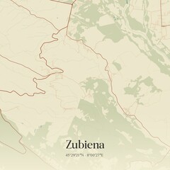 Fototapeta premium Vintage map of Zubiena, Italy.
