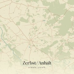 Vintage map of Zerbst/Anhalt, Germany.