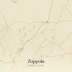Vintage map of Zoppola, Italy.