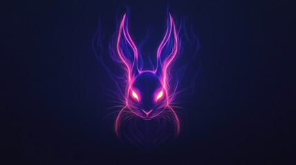 Glowing neon bunny, dark background, fantasy art, digital wallpaper