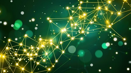 Abstract Network Connection: Golden Nodes and Green Background