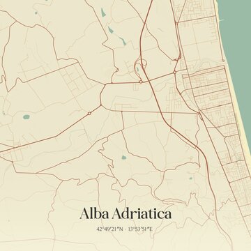 Vintage map of Alba Adriatica, Italy.