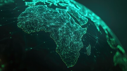 Global network, Africa focus, digital connections, dark background, technology concept