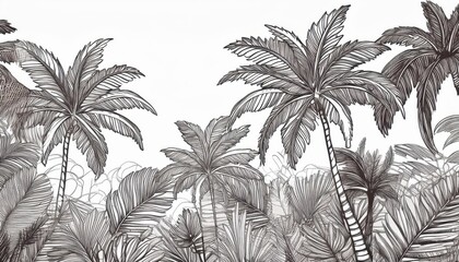 Lush Tropical Paradise Horizontal Background with Vibrant Greenery and Exotic Flora, Perfect for Digital Art, Web Design, or Social Media Content Creation.