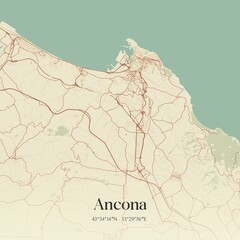 Vintage map of Ancona, Italy.