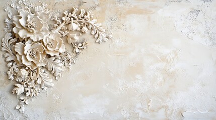 Elegant Floral Plaster Relief Design On Beige Background