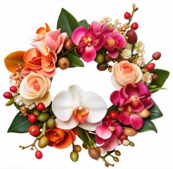 Mixed color Orchid Flower bouquet wreath clean white background