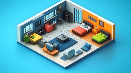 Fototapeta premium Isometric View of a Modern Apartment Interior Design