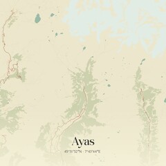 Vintage map of Ayas, Italy.