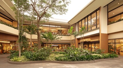 Fototapeta premium Lush Courtyard Modern Shopping Mall Interior Design