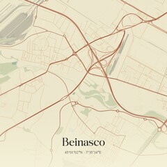 Vintage map of Beinasco, Italy.