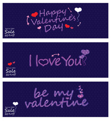 Set of Valentine s Day sale banners with typography about love and Valentine.