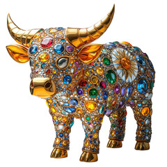 Obraz premium Shiny Golden Sculpture of Tamaraw Adorned with Colorful Jewels and Decorative Elements