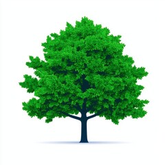 A vibrant green tree with a full canopy, symbolizing life, growth, and nature, set against a minimalist white background.