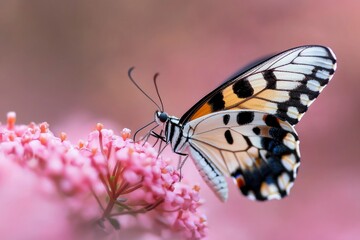 Naklejka premium Elegant Butterfly on Pink Flower Delicate Wings