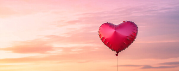 Obraz premium A vibrant heart-shaped balloon against a stunning sunset sky, evoking love and joy.