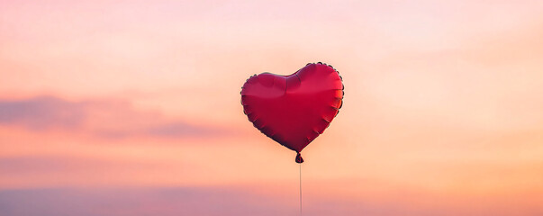 Fototapeta premium A vibrant heart-shaped balloon floating against a beautiful sunset sky.