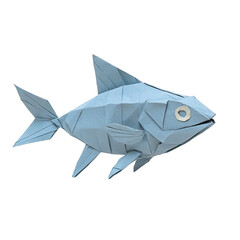 Elegant Bluefish Origami Craft, Handcrafted Paper Art, Isolated Fish Design on Bright transparent background