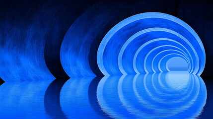 Obraz premium Blue tunnel reflection, abstract background, futuristic design, website banner