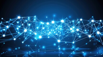 Abstract Network Connection:  Digital Global Network, Illuminated Nodes and Lines, Blue Technology Background