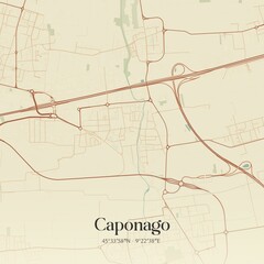 Vintage map of Caponago, Italy.