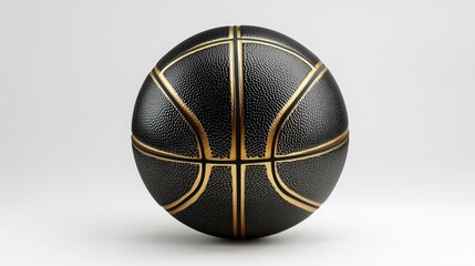 Fototapeta premium Shiny black basketball with metallic gold accents, crisp white background