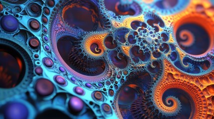 Abstract Fractal Art Vibrant Teal and Orange Swirls Organic Texture Close Up Detail