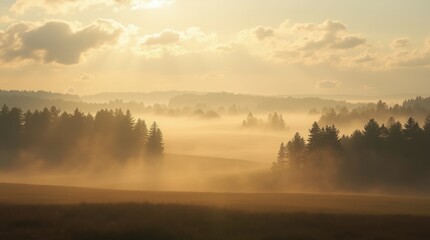 Misty Morning in a Serene Landscape