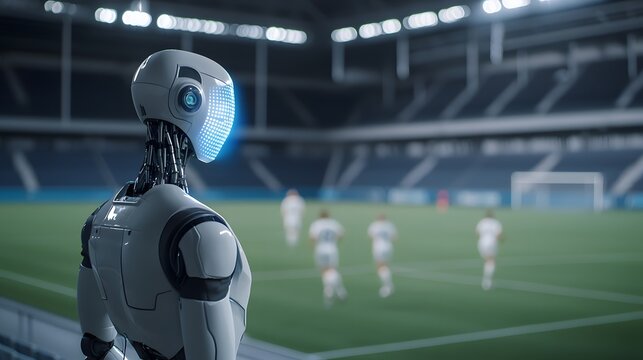 Advanced AI Robots in Sports Training Focusing on Performance Analysis in a Futuristic Stadium Setting