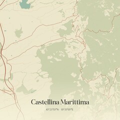 Obraz premium Vintage map of Castellina Marittima, Italy.