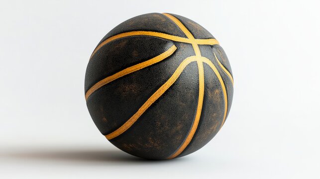 3D black and gold basketball ball with smooth textures, white background
