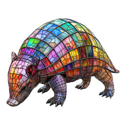 Fototapeta premium Vibrant 3D Stained Glass Armadillo Design with Colorful Patterns on a transparent background