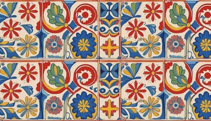 Vintage Retro Floral Azulejo Patchwork Mosaic Tile Wallpaper A Glimpse into Timeless Pattern Repeat, Evoking a Sense of Warmth and Elegance in any Space.