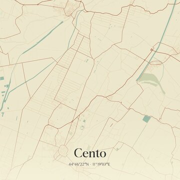 Vintage map of Cento, Italy.