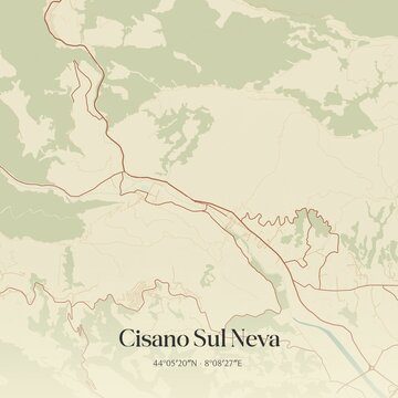 Vintage map of Cisano Sul Neva, Italy.