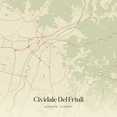 Vintage map of Cividale Del Friuli, Italy.