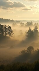 Fototapeta premium Misty Morning in a Serene Landscape